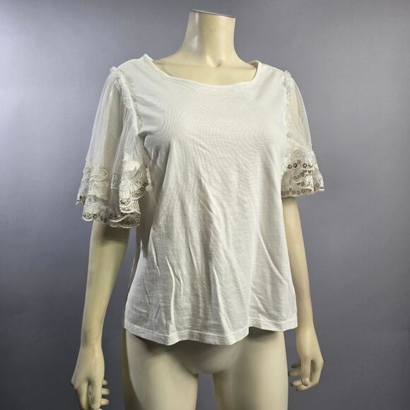 Elegant White Lace Sleeve Women's Top R5 - Picture 1 of 4